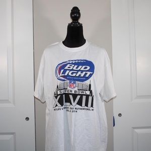 Size XL Bud Light Super Bowl, white and blue tee shirt